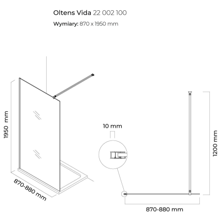 Oltens - ścianka/kabina walk-in VIDA 90 cm okucia chrom [22002100]