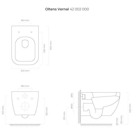 Oltens - miska wc wisząca VERNAL PureRim bez deski [42002000]