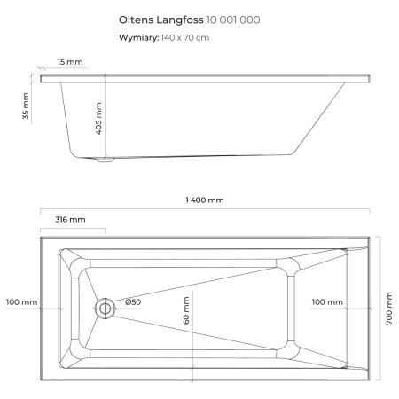 Oltens - wanna do zabudowy LANGFOSS 140 x 70 cm [10001000]