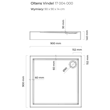 Oltens - brodzik kwadratowy VINDEL 90 x 90 wysoki 14 cm [17004000]