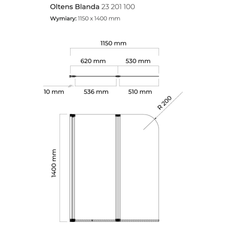 Oltens - parawan wannowy BLANDA 115 x 140 cm 2-częściowy [23201100]