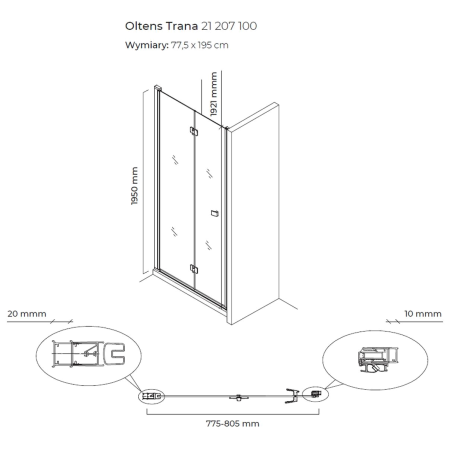 Oltens - drzwi prysznicowe TRANA 80 cm [21207100]
