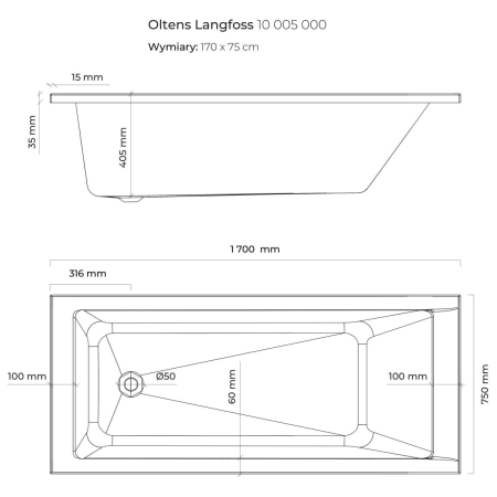 Oltens - wanna do zabudowy LANGFOSS 170 x 75 cm [10005000]