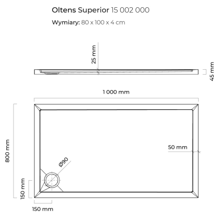Oltens - brodzik prostokątny SUPERIOR 100 x 80 niski 4.5 cm [15002000]