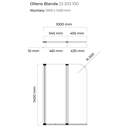 Oltens - parawan wannowy BLANDA 100 x 140 cm 2-częściowy [23203100]