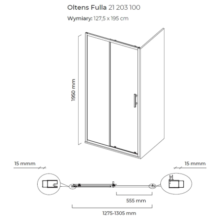 Oltens - drzwi prysznicowe FULLA 130 cm [21203100]