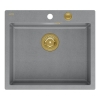 Quadron - zlewozmywak wpuszczany granitowy MORGAN 110 silver stone / złoto z baterią GEMMA Qline biały mat / złoto szczotkowane 50 cm