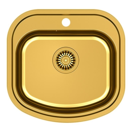 QuadronPop - zlewozmywak wpuszczany stalowy RAY 110 złoto szczotkowane z baterią JULIA złoto szczotkowana