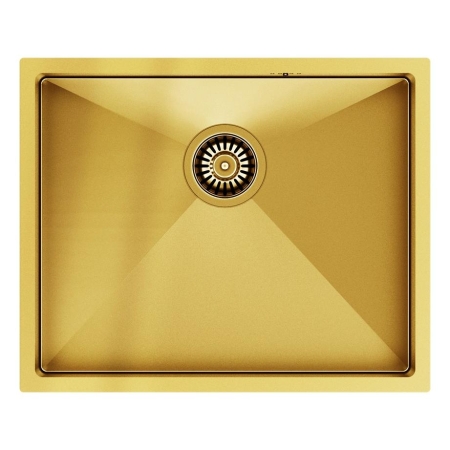 Quadron - zlewozmywak wpuszczany stalowy ANTHONY złoty szczotkowany z baterią INGRID Qline snow white mat 34 cm