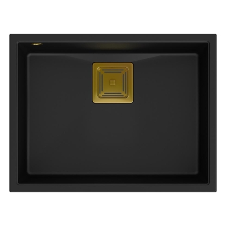 Quadron - zlewozmywak podwieszany granitowy DAVID 50 pure carbon / złoto z baterią JENNIFER Qline złoto szczotkowane 46 cm
