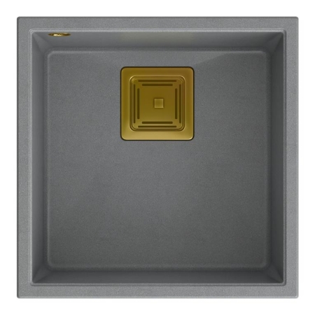 Quadron - zlewozmywak podwieszany granitowy DAVID 40 silver stone / złoto z baterią FELICITY Tline czarny mat 44 cm