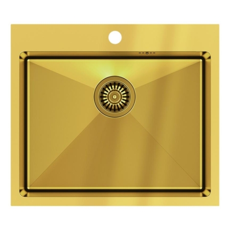 Quadron - zlewozmywak wpuszczany stalowy RUSSEL 110 złoty szczotkowany z baterią NATALIE Qline czarny mat / złoto szczotkowane 34 cm