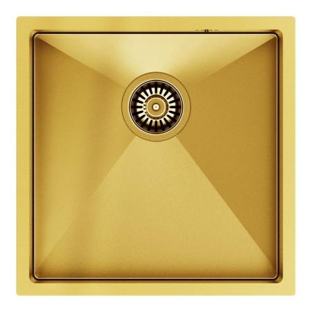 Quadron - zlewozmywak wpuszczany stalowy PAUL złoty szczotkowany z baterią RACHEL Qline czarny mat / złoto szczotkowane / biała ceramika 33 cm