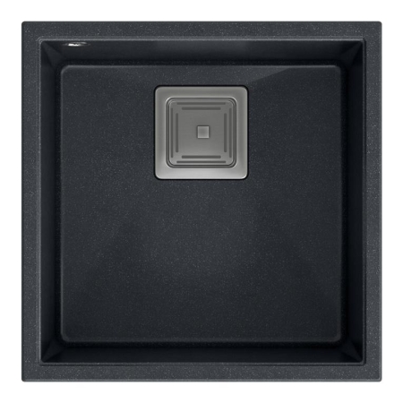 Quadron - zlewozmywak podwieszany granitowy DAVID 40 black diamond / stal z baterią HALEY Tline czarny mat 40 cm