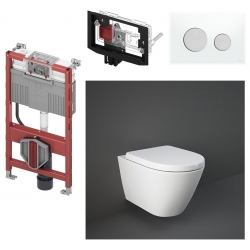 Zestaw WC podtynkowy Rak RESORT Rimless + deska + stelaż TECE 98 cm + Loop szkło biały/chrom mat + pojemnik na kostkę