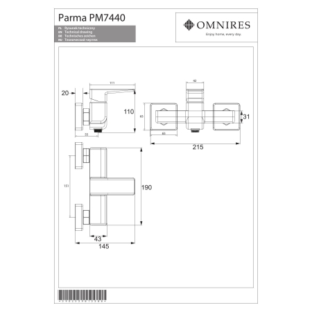 Omnires - bateria prysznicowa PARMA, chrom/biały [PM7440CRB]