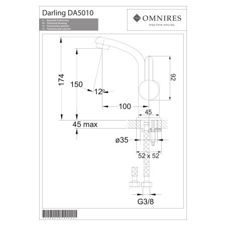 Omnires - bateria umywalkowa DARLING, czarny [DA5010BL]