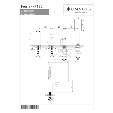 Omnires - bateria wannowa 4-otworowa FRESH, chrom [FR7132CR]