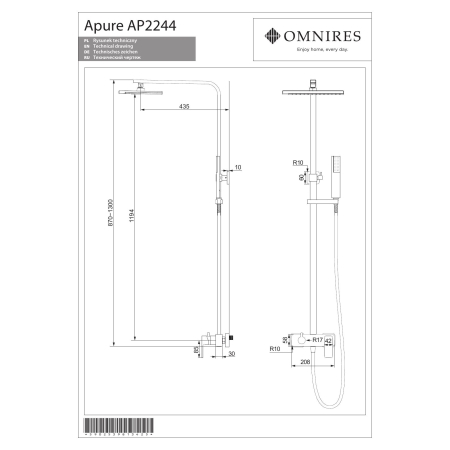 Omnires - system prysznicowy natynkowy APURE, chrom [AP2244CR]