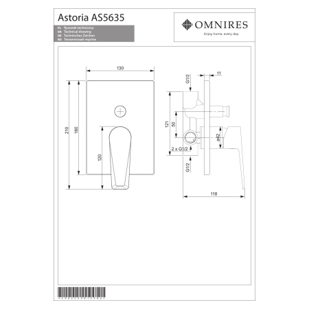Omnires - bateria wannowa podtynkowa ASTORIA, chrom [AS5635CR]