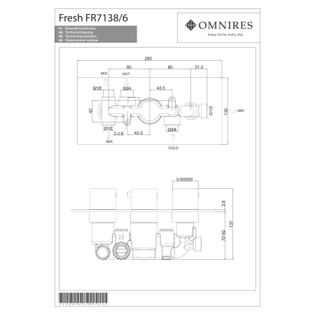Omnires - termostatyczna bateria 3-wyjściowa podtynkowa FRESH, chrom [FR7138/6CR]