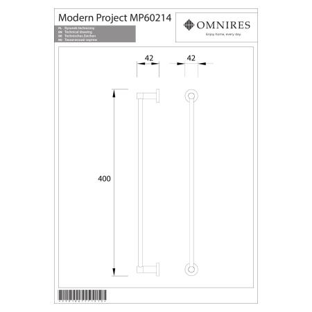 Omnires - wieszak na ręcznik MODERN PROJECT, 40 cm, chrom [MP60214CR]