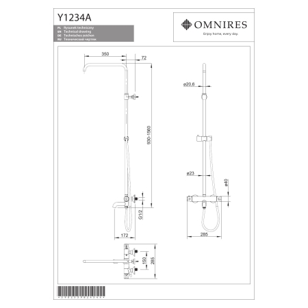 Omnires - termostatyczny system wannowo-prysznicowy natynkowy Y, chrom [Y1234ACR]