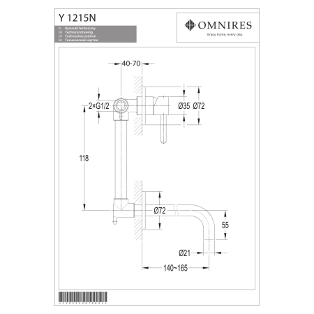 Omnires - bateria umywalkowa podtynkowa Y, chrom [Y1215NCR]