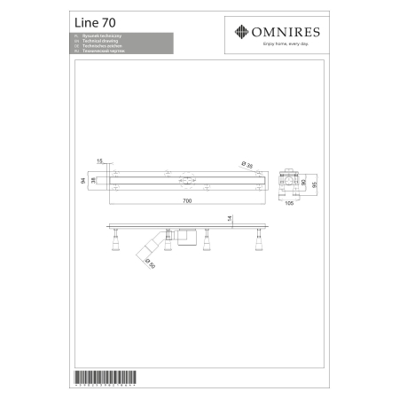 Omnires - prysznicowy odpływ liniowy LINE, 70 cm, inox [LINE70IN]