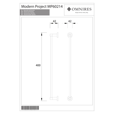 Omnires - wieszak na ręcznik MODERN PROJECT, 40 cm, nikiel [MP60214NI]