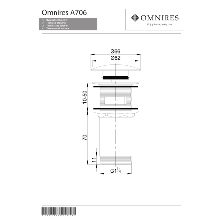 Omnires - korek klik-klak do syfonu umywalkowego, biały połysk [A706BP]