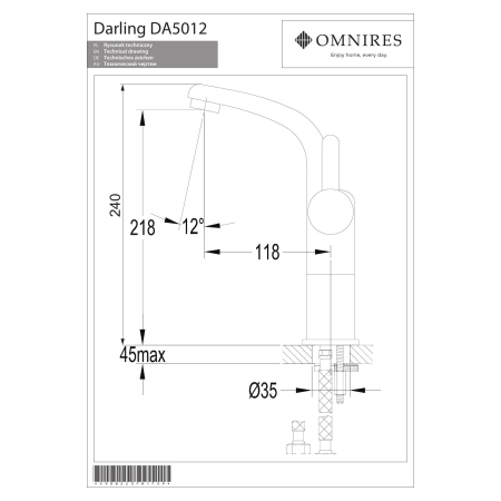 Omnires - bateria umywalkowa wysoka DARLING, 24 cm, chrom [DA5012CR]