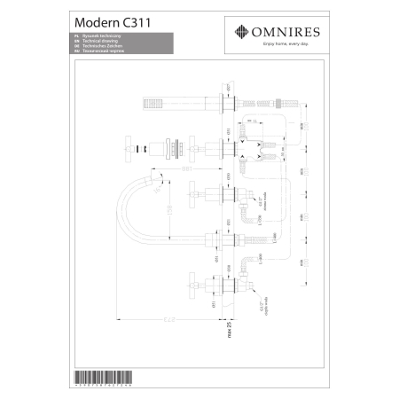 Omnires - bateria wannowa 5-otworowa MODERN, chrom [C311CR]