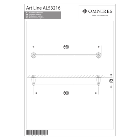 Omnires - wieszak na ręcznik ART LINE, 65 cm, miedź antyczna [AL53216ORB]