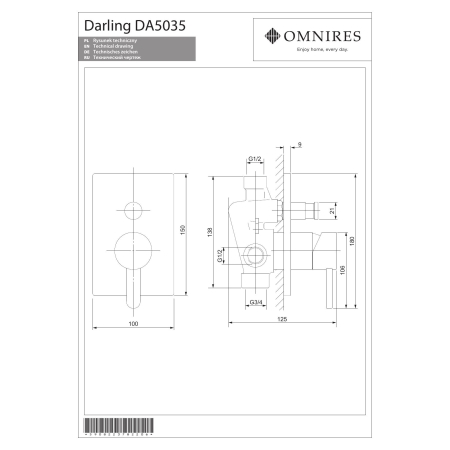 Omnires - bateria wannowa podtynkowa DARLING, chrom [DA5035CR]