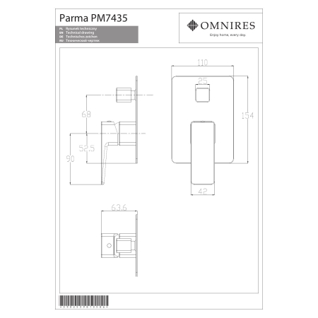 Omnires - bateria wannowa podtynkowa PARMA, chrom/biały [PM7435CRB]