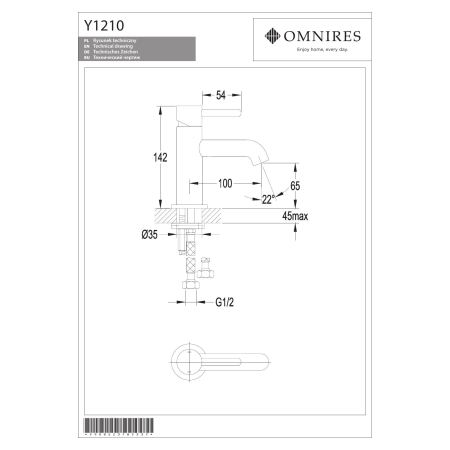 Omnires - bateria umywalkowa Y, 14 cm, chrom [Y1210CR]
