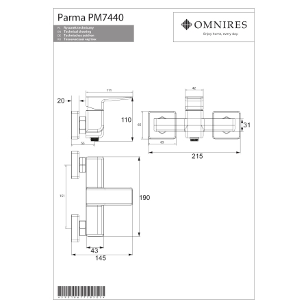 Omnires - bateria prysznicowa PARMA, inox [PM7440IN]