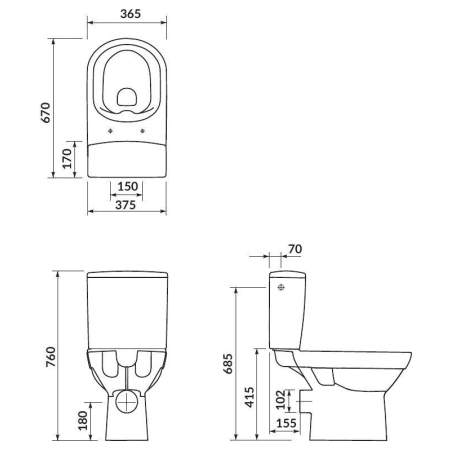 Cersanit - kompakt wc CITY NEW bezkołnierzowa z deską wolnoopadająca odpływ poziomy [K35-036]
