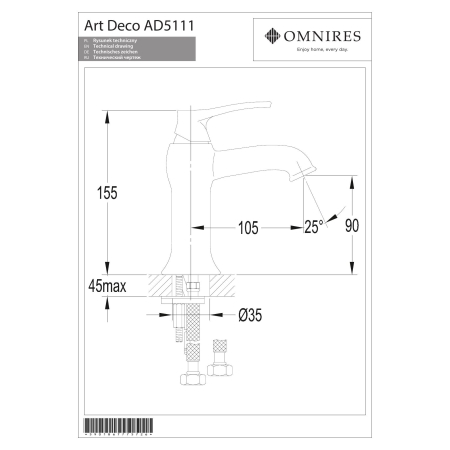Omnires - bateria umywalkowa z korkiem klik-klak ART DECO, miedź antyczna [AD5111ORB]