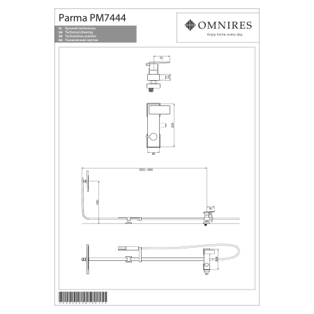 Omnires - system prysznicowy natynkowy PARMA, chrom [PM7444CR]