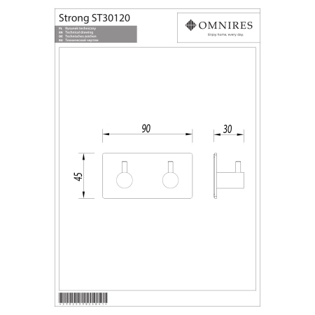 Omnires - haczyk samoprzylepny STRONG, podwójny, chrom [ST30120CR]