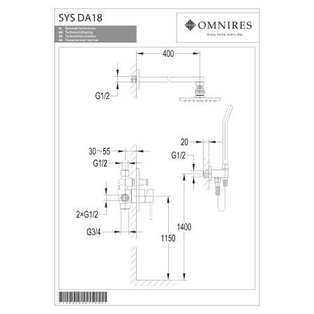 Omnires - system prysznicowy podtynkowy DARLING, złoty [SYSDA18GL]
